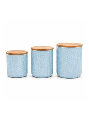 Circo Light Blue Honeycomb Ceramic Kitchen Canister Set with Bamboo Lids